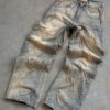 Vintage Sand Wash Distressed Flame Appliqué Wide-Leg Jeans