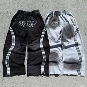 Graphic Print Washed Baggy Cotton Sweatpants