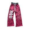Patch Embroidered Double Waist Wide-Leg Sweatpants